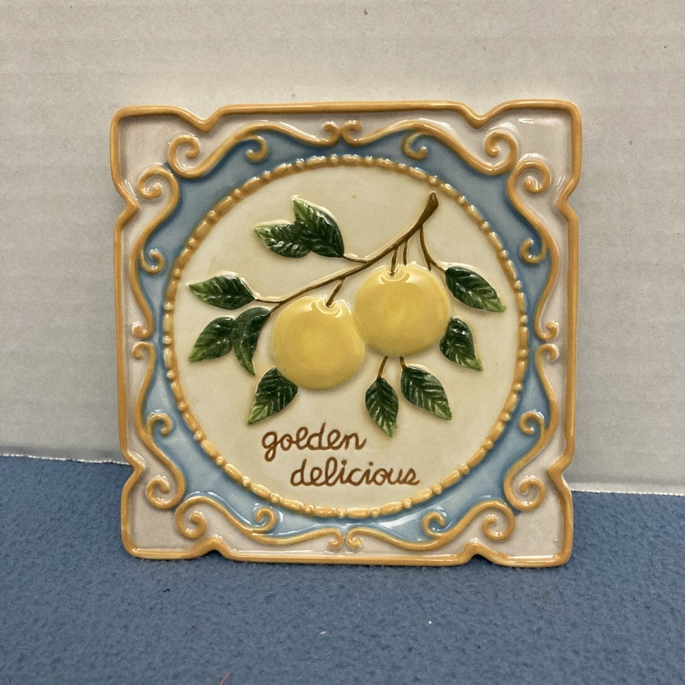 MWW Market An Apple A Day 4.5" Square Embossed Plate‎ - Golden Delicious